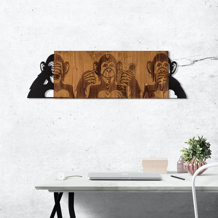 Wallity Escultura de pared I didn't see I didn't hear I don't know Negro y Nogal